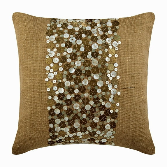Cushion Cover, Beige Cushion Covers, Metallic Sequins Earthy Pillows Cover, 18x18 inch (45x45 cm) Pillow Case, Square Burlap Pillows Cover, Floral Contemporary - Gold Silver Sands