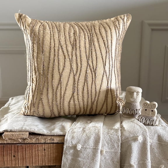 Cushion Cover, Beige Pillow Cover, Jute Cord Throw Pillow Cover, 20x20 inch (50x50 cm) Pillow Case, Contemporary Pillow Cover, Square Silk Throw Pillow Cover, Striped - Jute Cords