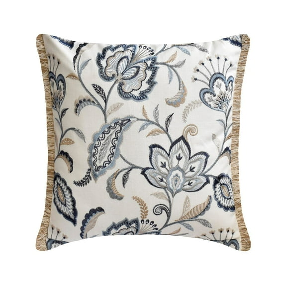 Cushion Cover, Blue 16"x16" (40x40 cm) Pillow Covers, Linen Floral, Jute Lace Throw Pillows For Sofa, Nature & Floral Pattern Contemporary Style Halloween Decorations - Morning Glories