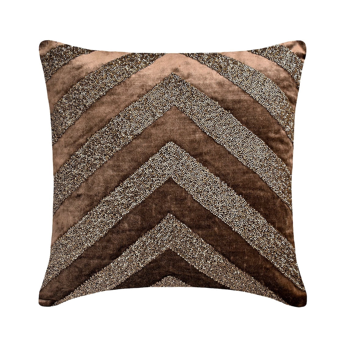 Cushion Cover, Brown 16"x16" (40x40 cm) Pillow Covers, Velvet Beaded Embroidery Throw Pillows For Sofa, Geometric Pattern Modern Style - Brown Summit