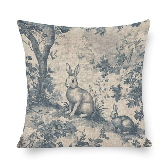 Cushion Cover Bunny French Easter Linen Cushion Case Retro Farm Rabbit Throw Pillowcases 18"x18" Home Sofa Decor for Girls Friends Daughter Niece Women