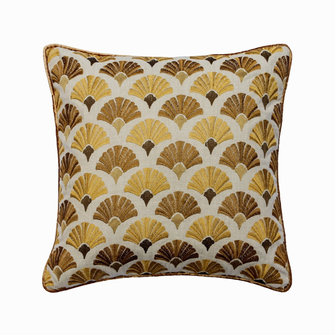 Cushion Cover For Chair, Decorative Beige 14"x14" (35x35 cm) Throw Pillows For Couch, Cotton Embroidery Cushion Cover, Floral Pattern Art Deco Style - Autumn Flourish