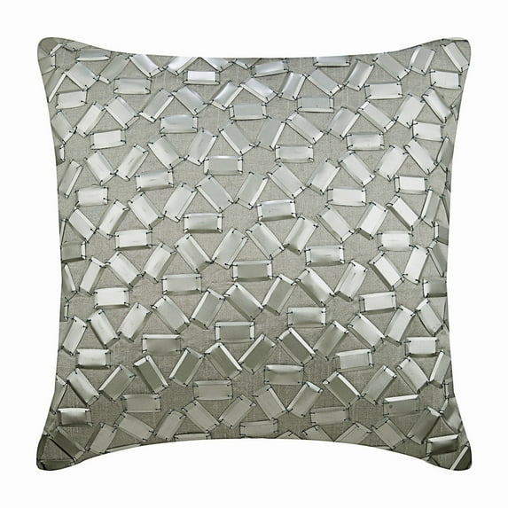 Cushion Cover For Chair, Decorative Pillow Covers 12x12 inch (30x30 cm) Silver, Silk Throw Pillow Covers, Handmade Pillow Covers, Geometric Pillow Covers, Modern - True Silver