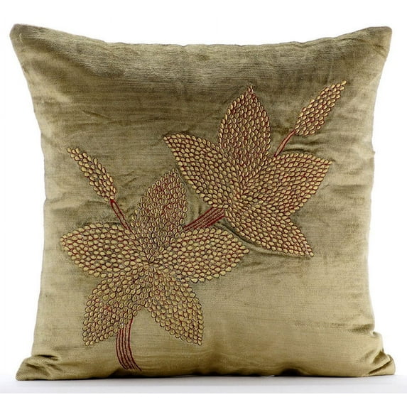 Cushion Cover For Chair, Sage Green Throw Pillow Cover, Sage Green Zardozi Flower Ethnic Floral Theme Pillow Cover, 20x20 inch (50x50 cm) Pillow Cover, Floral Modern - Enlightenment