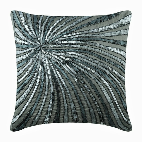 Cushion Cover For Couch, 22x22 inch (55x55 cm) Throw Pillow Cover, Grey Accent Pillow, Metallic Sequins Beaded Pinwheel Glitter Pillow Cover, Art Silk Square Throw - Silver Bloom