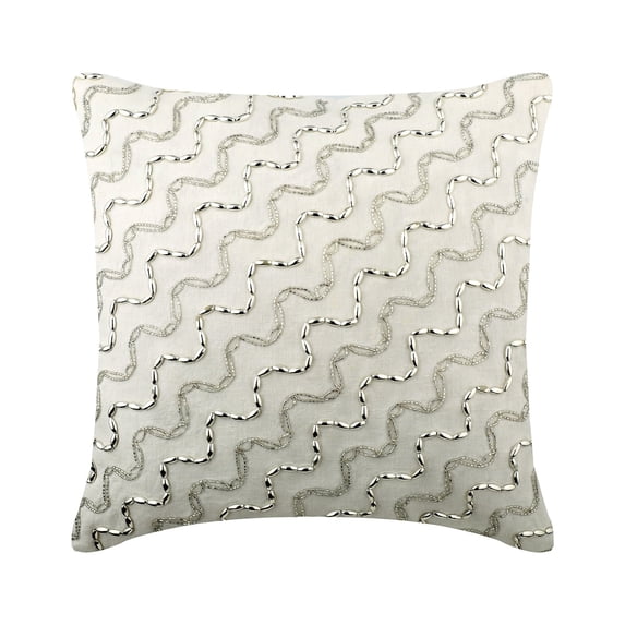 Cushion Cover For Couch, Decorative Ivory 20"x20" (50x50 cm) Throw Pillow Covers, Linen Beaded Throw Pillows For Sofa, Abstract Pattern Contemporary Style - Chain Princess