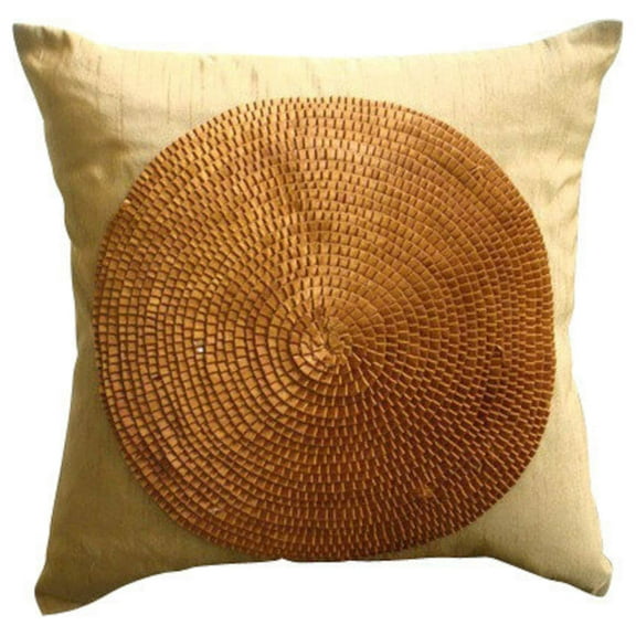 Cushion Cover For Couch, Gold Euro Size Pillow Covers 26x26 inch (65x65 cm), Silk European Pillow Covers, Nature & Floral, Ribbon Embroidery, Contemporary Euro Pillow - Crowning Glory