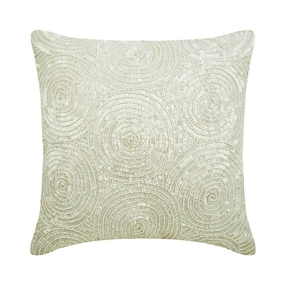 Cushion Cover For Couch, Ivory Euro Size Pillow Covers 26x26 inch (65x65 cm), Silk Euro Sham Covers, Circles & Dots, Illusion, Sequins Embellished, Modern European - Ivory Swirls