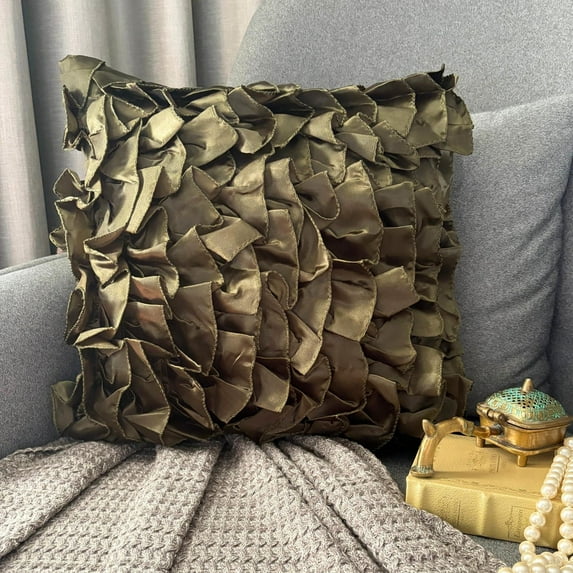 Cushion Cover For Couch, Olive Green Pillow Cover, Vintage Ruffles Shabby Chic Pillow Cover, mission throw Pillow, 18x18 inch (45x45 cm) Pillow Cover, Satin - Vintage Olives