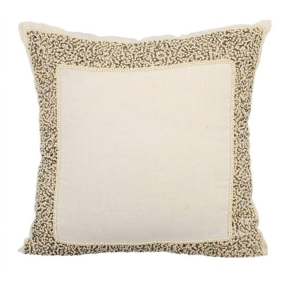 Cushion Cover For Couch, Pillow Covers 14x14 inch (35x35 cm) Ivory, Cotton Throw Pillow Covers, Handmade Pillow Covers, Pillowcase With Bordered, Traditional - Pearl Glitter