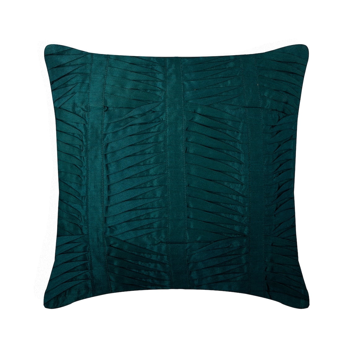 Cushion Cover For Couch, Royal Peacock Green Pillow Cases, Textured Pintucks Solid Pillow Cover, 14x14 inch (35x35 cm) Pillow Cover, Square Silk Pillow - Royal Peacock Green