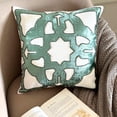 thumbnail image 1 of Cushion Cover For Couch, Teal Blue 22"x22" (55x55 cm) Throw Pillow Covers, Velvet & Linen Greek Applique Throw Pillows For Couch, Abstract Pattern Modern Style - Rhea, 1 of 10