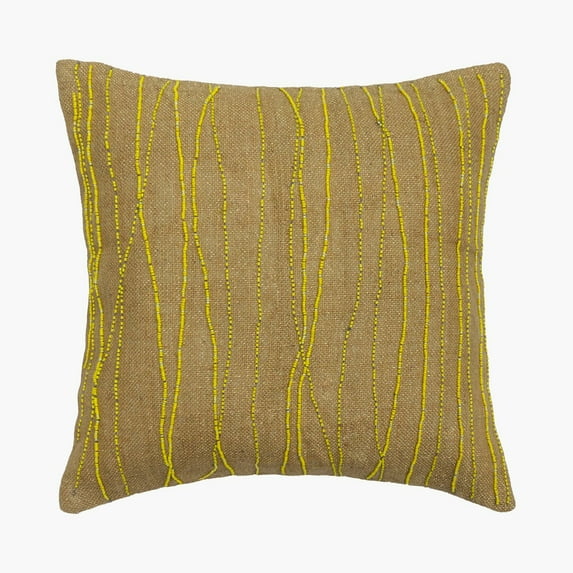 Cushion Cover For Couch, Yellow 16"x16" (40x40 cm) Throw Pillow Covers, Burlap Beaded Throw Pillows For Couch, Abstract Pattern Modern Style - Yellow Sherbet
