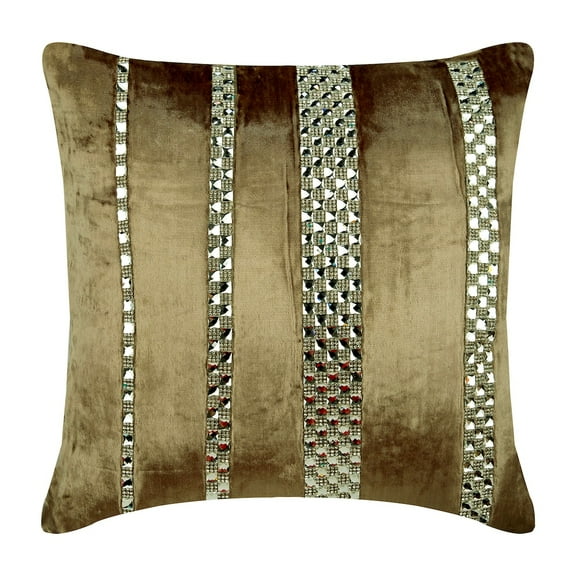 Cushion Cover Custom, Beige Pillowcase With Zipper 16x16 inch (40x40 cm), Velvet Accent Throw Pillows, Striped, Modern Designer Throw Pillow Covers - City Of Silver