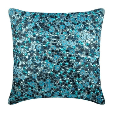 Cushion Cover Custom, Blue Decorative Accent Pillow Covers 16x16 inch (40x40 cm), Silk Accent Throw&nbsp;Pillows, Circles & Dots, Sequins Embellished, Modern Couch Pillow&nbsp; - Sea The Dream