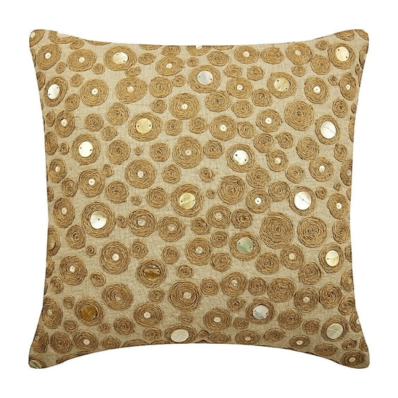 Cushion Cover Custom, Decorative Natural Beige Euro Size Pillow Covers 26x26 inch (65x65 cm), Linen Euro Pillow Shams, Circles & Dots, Jute, Contemporary European - Jute Centric