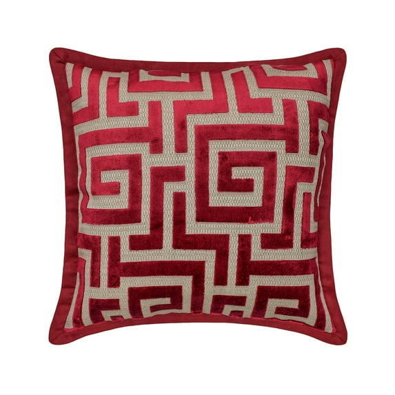 Cushion Cover Custom, Decorative Red 16"x16" (40x40 cm) Throw Pillow Covers, Velvet Maze & Border Throw Pillows For Sofa, Geometric Pattern Modern Style - Network
