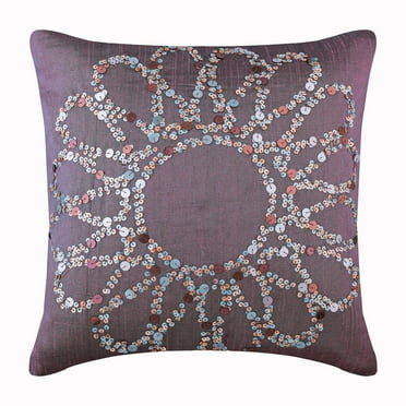 Cushion Cover Custom, Purple Cushion Cover&nbsp;For Sofa 16x16 inch (40x40 cm), Silk Throw Pillow Covers, Nature & Floral, Sequins Embellished, Modern Couch Pillow&nbsp; - Plum Blossom