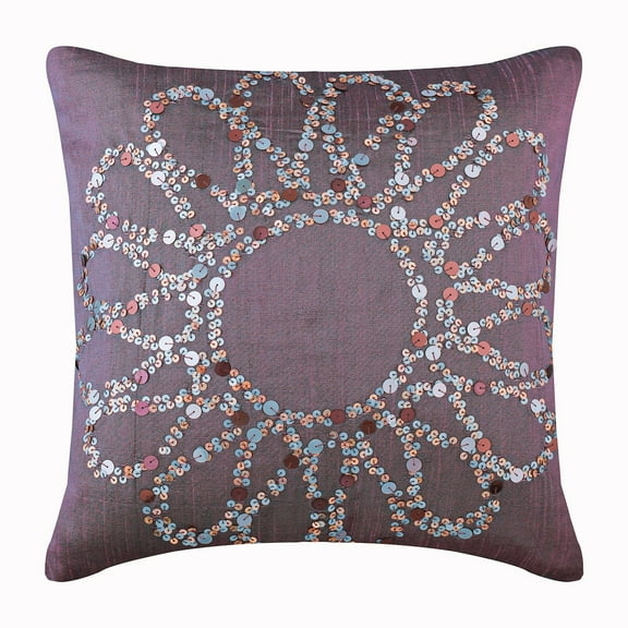 Cushion Cover Custom, Purple Cushion Cover For Sofa 16x16 inch (40x40 cm), Silk Throw Pillow Covers, Nature & Floral, Sequins Embellished, Modern Couch Pillow - Plum Blossom