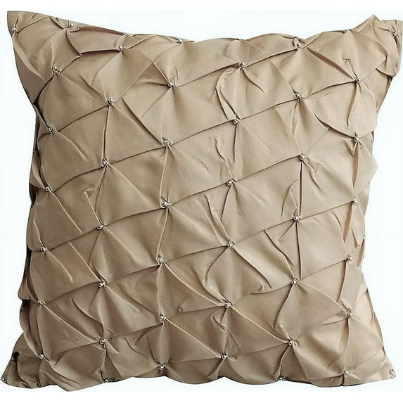 Cushion Cover, Decorative Beige Designer Pillowcase 16x16 inch (40x40 cm), Taffeta Pillow Covers, Solid Color, Knots, Textured, Modern Couch Throw Pillow Covers - Desert Texture