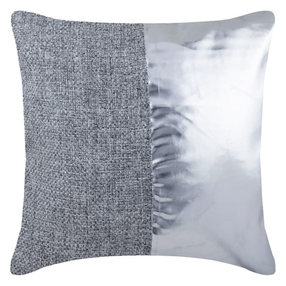 Cushion Cover, Decorative Pillow Covers Pack of 2, 14x14 inch (35x35 cm) Silver, Faux Leather Throw Pillow Covers, Handmade Pillow Covers, Patchwork Pillow Cover, Now and Ever