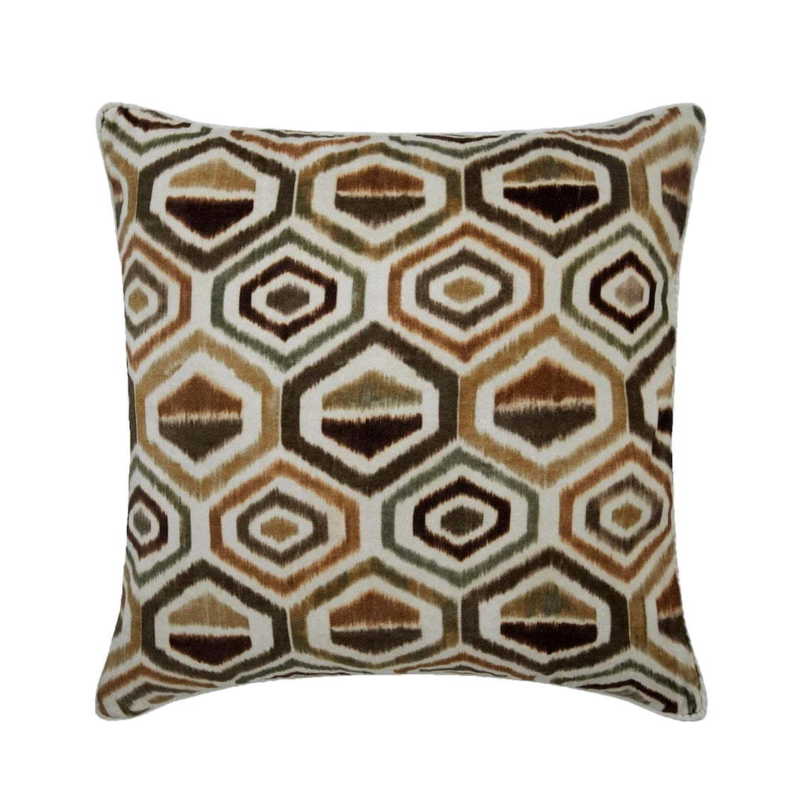 Cushion Cover, Decorative Throw Pillows Cover, 18"x 18" Ikat Brown Printed Velvet Pillow Covers, Square Throw Pillows Cover, Brown Pillow Covers 18x18 inch (45x45 cm) - Honey Hexagon