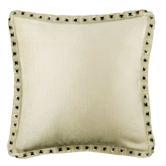 Cushion Cover, Ecru Cushion Cover&nbsp;Couch 16x16 inch (40x40 cm), Velvet Decorative Toss Pillow Covers, Solid Color, Border, Crystals, Modern Designer Sofa Pillow - Ecru Crystal Palace