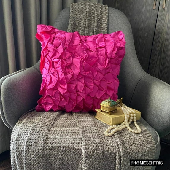 Cushion Cover, Fuchsia Pink Cushion Covers, Vintage Ruffles Shabby Chic Throw Pillows Cover, 14x14 inch (35x35 cm) Pillow Case, Square Satin Pillow Covers, Solid - Vintage Fuchsia