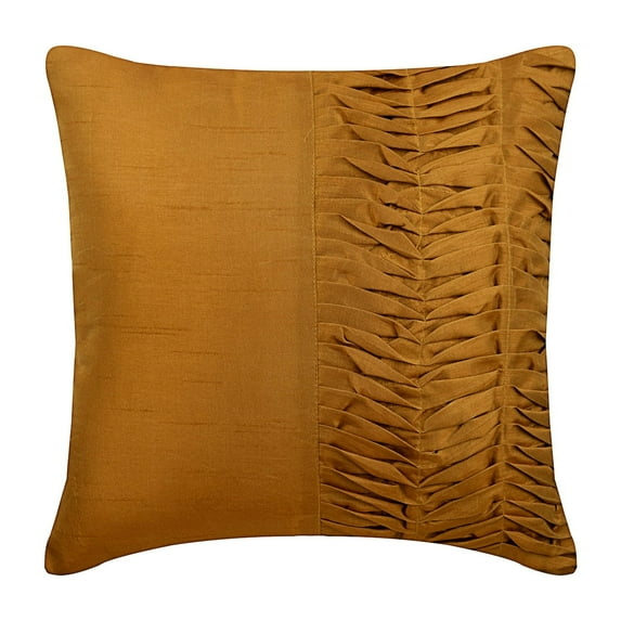 Cushion Cover, Gold Brown Throw Pillow Cover, Textured Pintucks Solid Pillow Cover, 18x18 inch (45x45 cm) Pillow Cover Decorative, Square Silk Pillowcase - Gold Brown Pleats