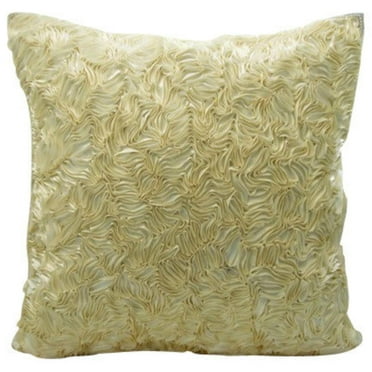 Cushion Cover, Ivory Throw Pillows For Couch 16x16 inch (40x40 cm), Silk Accent Pillow Covers, Solid Color, Ribbon Embroidery, Modern Zippered&nbsp;Toss Pillow&nbsp; - Thats Satin Ribbon