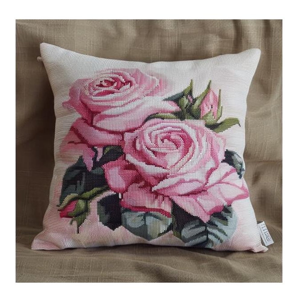 Cushion Cover Kit DIY Embroidery Cross Stitch Cushion Kit Rose with Printed Fabric - Cross Stitch Kits for Adults Needlework 11ct Set Decoration Embroidery Pillow Case17x17in
