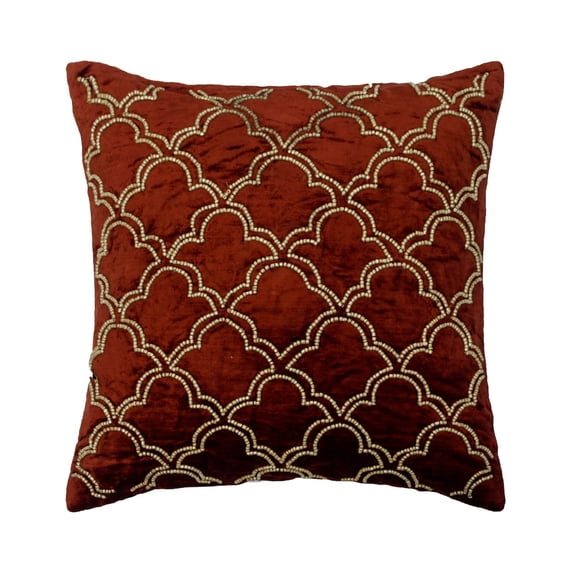 Cushion Cover, Orange 16"x16" (40x40 cm) Throw Pillow Covers, Velvet Beaded Throw Pillows For Couch, Geometric Pattern Art Deco Style - Rustic Joy