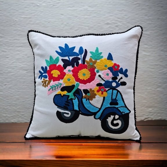 Cushion Cover Scooter Design Handcrafted Embroidered Decorative Pillowcase Modern Cushion Covers (Set of 2)