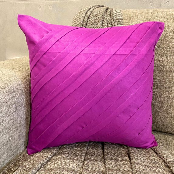Cushion Cover Sofa, 22x22 inch (55x55 cm) Throw Pillow Cover, Fandango Pink Throw Pillows Cover, Textured Pintucks Solid Color Pillows Cover, Faux Suede - Contemporary Fandango