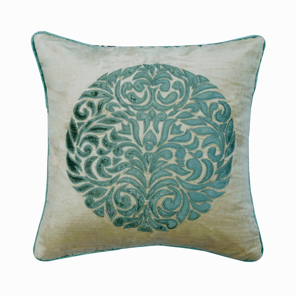 Cushion Cover For Sofa, Decorative Blue 24"x24" (60x60 cm) Throw Pillow Cover&nbsp;For Sofa, Velvet Applique Pillowcase&nbsp;With Zipper, Floral Pattern Contemporary Style - Blue Scent