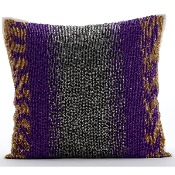 Cushion Cover Sofa, Purple Cushion Cover 16x16 inch (40x40 cm), Silk Accent Pillow Covers, Abstract, Beaded, Ombre, Modern Decorative Throw Pillow Covers For Couch - Metal Berry