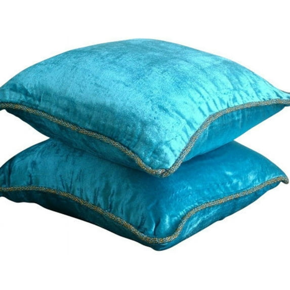 Cushion Cover For Sofa, Turquoise Blue Pillow Case, Solid Beaded Cord Pillow Case, 14x14 inch (35x35 cm) Pillow Cover, Square Velvet Throw Pillow Cover, Solid - Turquoise Shimmer
