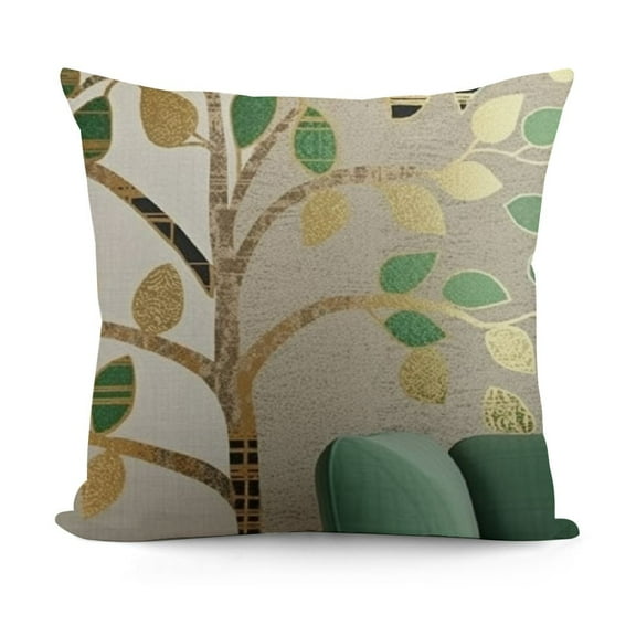 Cushion Cover Throw Pillow Case Shell for Couch Sofa Home Decoration Luxury Chenille Cute Leaves Both Sides  Ecru Green