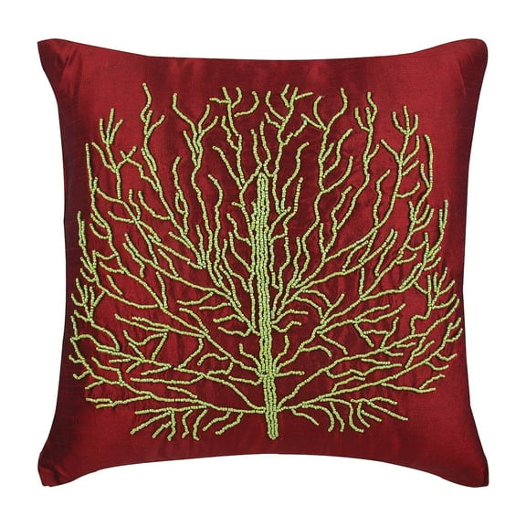 Cushion Cover, Throw Pillow Cover For Couch, Decorative Pillow Covers, Red 20x20 inch (50x50 cm) Beaded Winter Tree Decorative Pillow Covers, Contemporary, Floral - Tree Of Joy