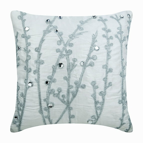 Cushion Cover, White Pillow Cases, Willow Design Crystals Pillows Cover, 20x20 inch (50x50 cm) Pillow Covers, Floral Contemporary Pillows Cover, Square Silk Throw - Crystal Willow
