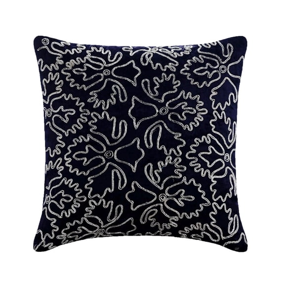Cushion Covers, 20x20 inch (50x50 cm) Pillow Cover Navy Blue, Zardozi Periwinkle Zardozi Sparkly Cushion Covers, Floral Throw Pillows Cover, Square Velvet - Silver Periwinkle