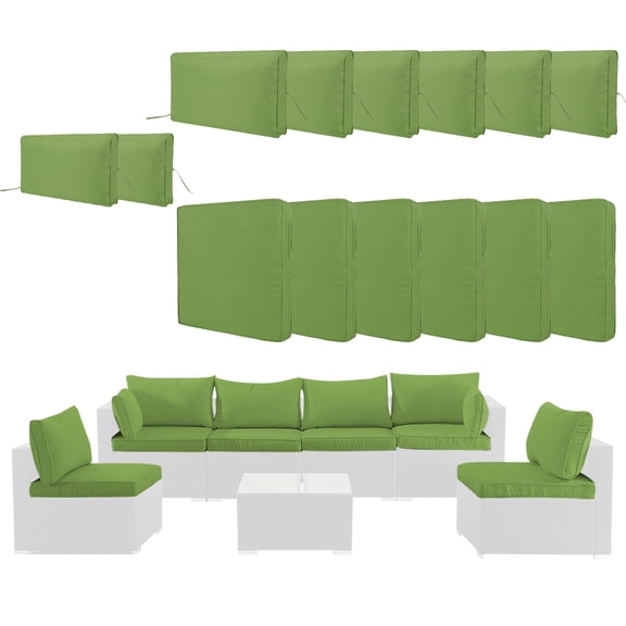 Cushion Covers for 7 Pcs (6-Seaters) Wicker Rattan Sectional Sofa, 14Pack Cushion Slipcovers Set Seat and Back,Outdoor Cushion Slipcover with Zipper, (Only Cover) Green