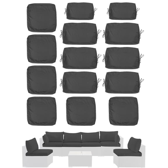 Cushion Covers for 7 Pcs (6-Seaters) Wicker Rattan Sectional Sofa, 14Pack Cushion Slipcovers Set Seat and Back,Outdoor Cushion Slipcover with Zipper, (Only Cover) Grey