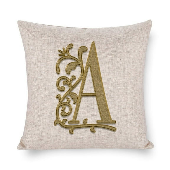 Cushion Covers Beautiful Gold Floral Monogram Initial A Custom Decorations Throw Farmhouse Pillowcase Linen Cushion Case Personalized Gift Monogram Outdoor Pillow Covers 16"x16" Gifts for Home Decor