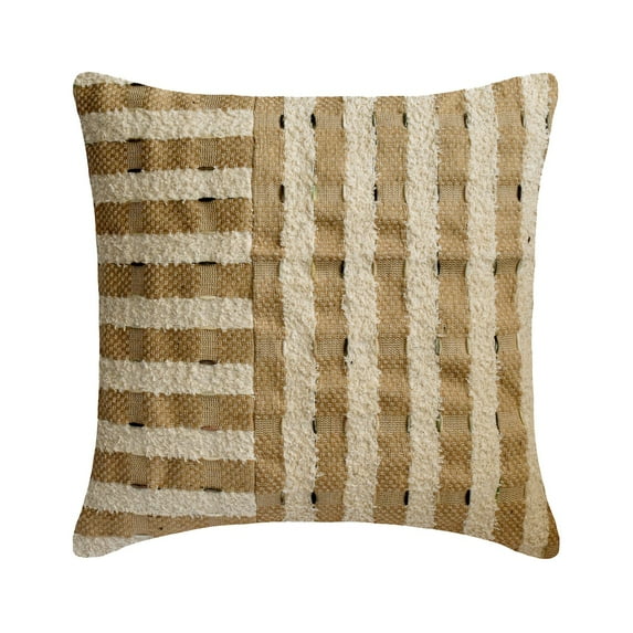 Cushion Covers, Beige 26"x26" (65x65 cm) Accent Cushion Covers, Jute Jute & Patchwork Throw Pillows For Sofa, Striped Pattern Contemporary Style - Tuej