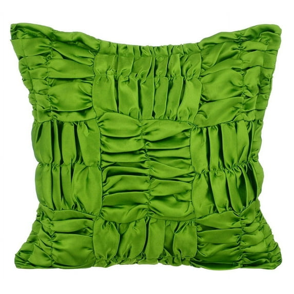 Cushion Covers For Chairs, Clover Green Throw Pillow Covers 16x16 inch (40x40 cm), Satin Pillow Covers With Zipper, Solid Color, Ruched, Modern Decorative Toss - Dreamy Clover Green