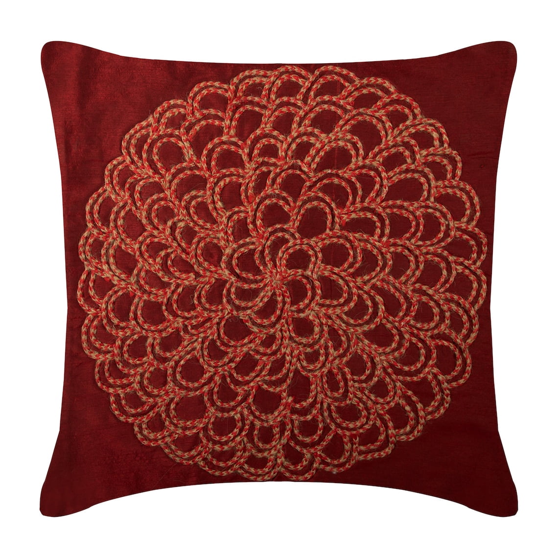Cushion Covers For Chairs, Deep Red Throw Pillow Covers 16x16 inch (40x40 cm), Silk Throw Pillows For Couch, Nature & Floral, Jute Cord, Contemporary Designer Pillow Case&nbsp;- Blossoming