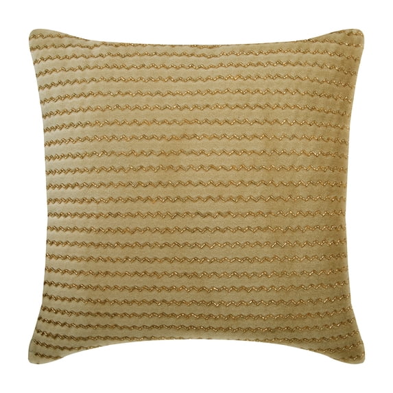 Cushion Covers For Chairs, Gold & Cream 12"x12" (30x30 cm) Throw Pillows For Couch, Velvet Beaded Cushion Cover, Chevron Pattern Modern Style - Gold Walk