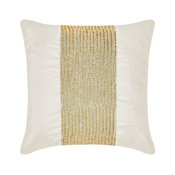 Cushion Covers For Chairs, Ivory White Couch Pillow Cases 16x16 inch (40x40 cm), Silk Decorative Throw Pillow Covers, Chevron, Center Band, Modern Designer Zippered - Gold Gleam