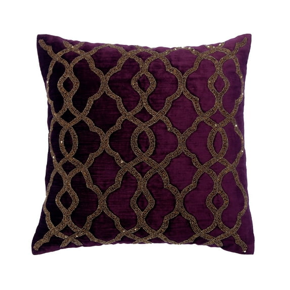 Cushion Covers For Chairs, Purple 22"x22" (55x55 cm) Cushion Cover, Velvet Trellis & Lattice, Beaded Throw Pillow Cover For Sofa, Geometric Pattern Art Deco Style - Estrellas